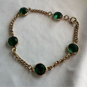 Green Faceted Acrylic Stone Gold Tone Chain Costume Estate Bracelet